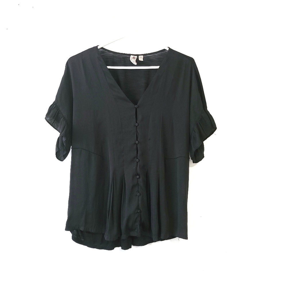 DOLAN Button Down Black Shirt with Ruffles Medium